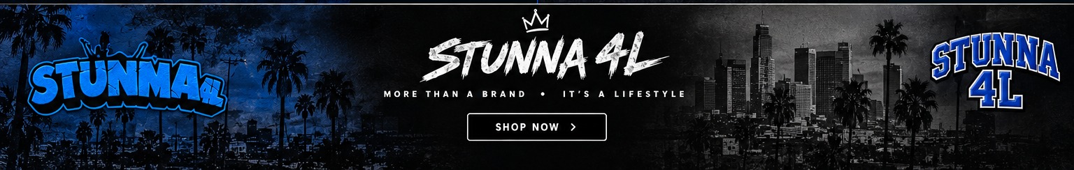 STUNNA 4L blue and black streetwear brand banner